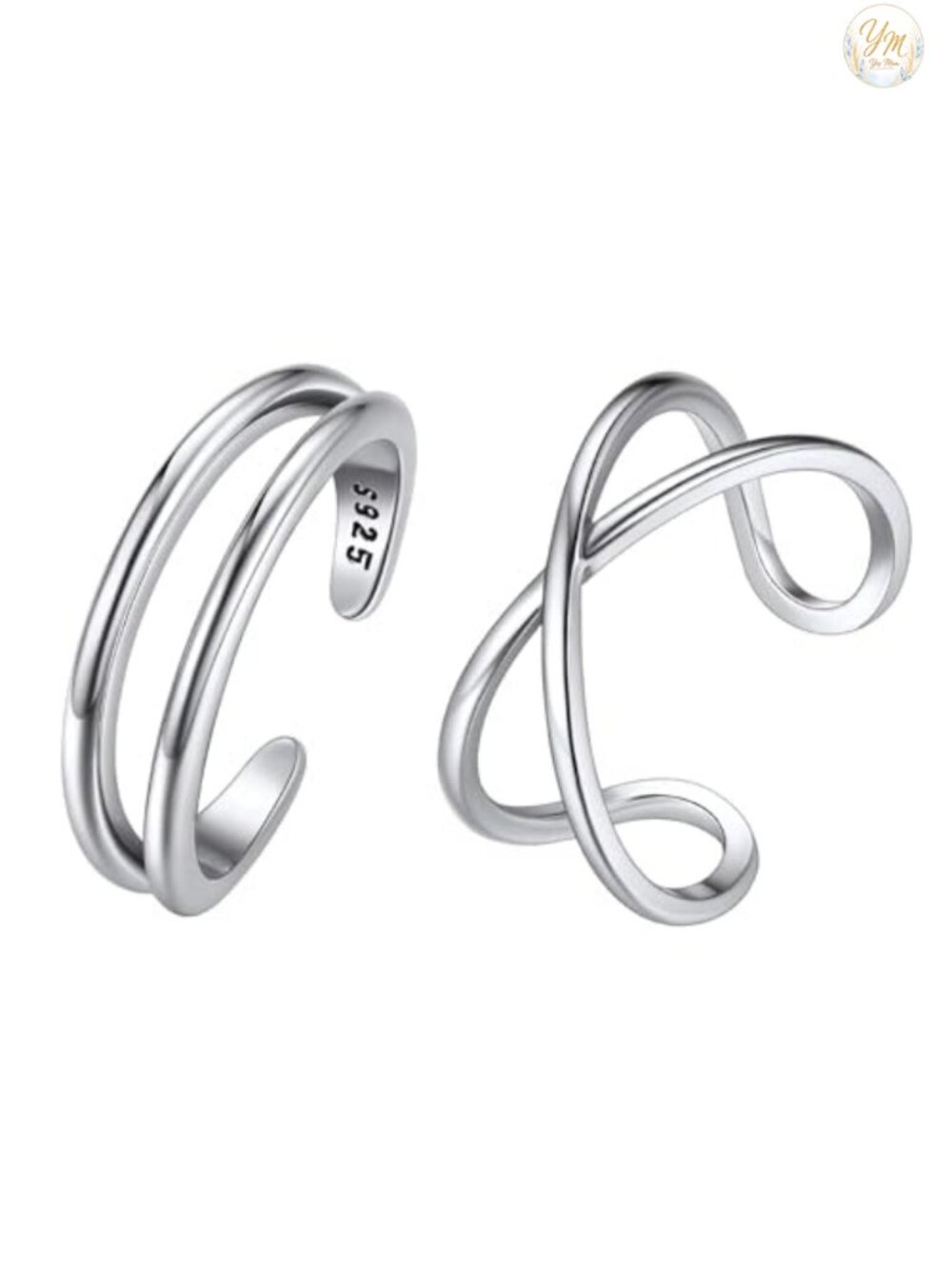 925 Sterling Silver Adjustable Toe Rings Set for Women 2 PCS
